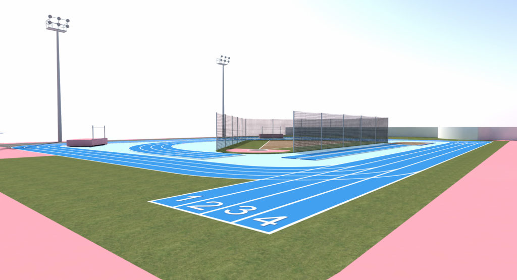 VIsta del complejo con las torres de iluminación.